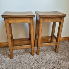 Pair of Vintage Solid Oak School Lab Stools