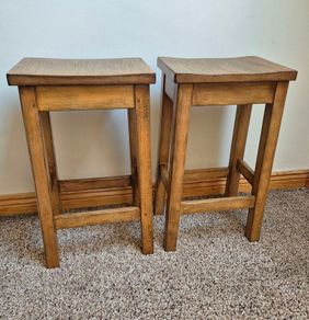 Pair of Vintage Solid Oak School Lab Stools