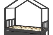 Kids Bed Frame with a Drawer Dark Grey Solid Pine Wood 80x160cm