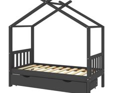 Kids Bed Frame with a Drawer Dark Grey Solid Pine Wood 80x160cm
