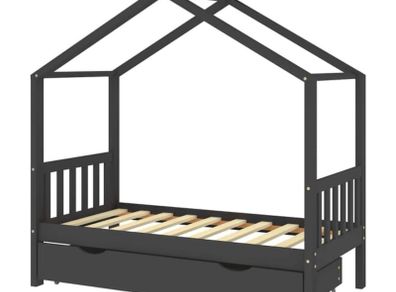 Kids Bed Frame with a Drawer Dark Grey Solid Pine Wood 80x160cm