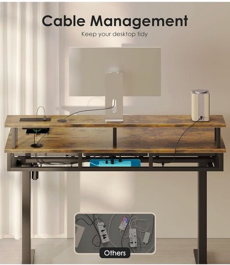 Electric Standing Desk, 120 x 54cm Height Adjustable Desk with 3 Drawers, RGB LED Strip & Charging Station
