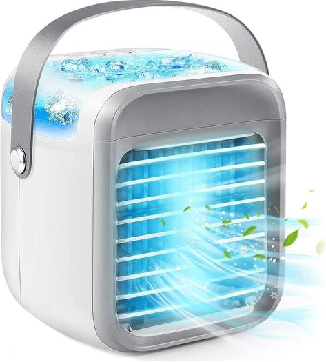 Portable Air Cooler, Personal Mini Air Conditioner, 3 in 1 Mini Evaporative Conditioner with Handle / 7 LED Light/Humidifier/Purifier/ 3 Speeds Desktop Cooling Fan for Home, Office and Bedroom