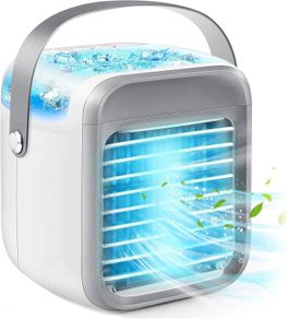 Portable Air Cooler, Personal Mini Air Conditioner, 3 in 1 Mini Evaporative Conditioner with Handle / 7 LED Light/Humidifier/Purifier/ 3 Speeds Desktop Cooling Fan for Home, Office and Bedroom
