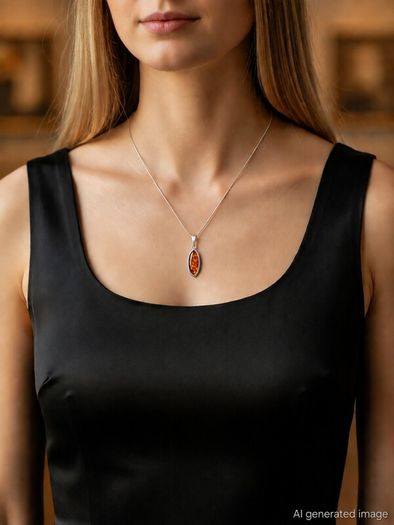 Vintage 925 Sterling Silver And Natural Baltic Amber Pendant