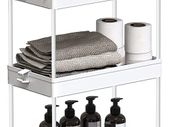 3-Tier Storage Trolley Cart Slide-out Rolling Utility Cart Mobile Storage Shelving Organizer for Kitchen, Bathroom, Laundry Room, Bedroom, Narrow Places, Plastic,White