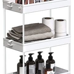 3-Tier Storage Trolley Cart Slide-out Rolling Utility Cart Mobile Storage Shelving Organizer for Kitchen, Bathroom, Laundry Room, Bedroom, Narrow Places, Plastic,White