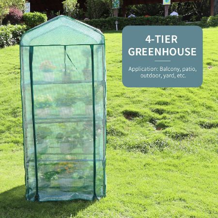 Mini Greenhouse for Indoor Outdoor Small Plant Greenhouses 4 Tier Rack Stands, Portable Heavy Duty Garden Green House