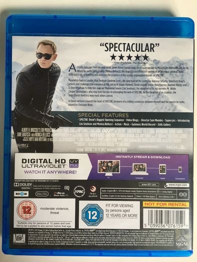 007 James Bond: Spectre [2015] Daniel Craig, Christoph Waltz, Lea Seydoux, Naomie Harris, Dave Bautista, Monica Bellucci & Ralph Fiennes [Blu-ray Movie]
