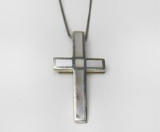 Vintage silver mother of pearl cross necklace