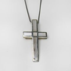 Vintage silver mother of pearl cross necklace