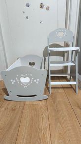 Dolls Wooden Highchair and Bed