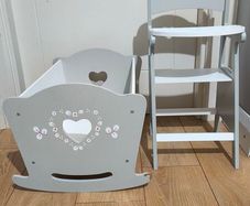 Dolls Wooden Highchair and Bed