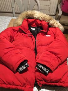 Siksilk red ladies jacket with fur hood