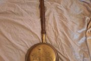 Vintage brass and wood bed warmer