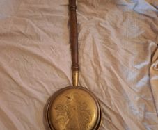 Vintage brass and wood bed warmer