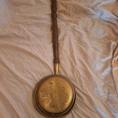 Vintage brass and wood bed warmer