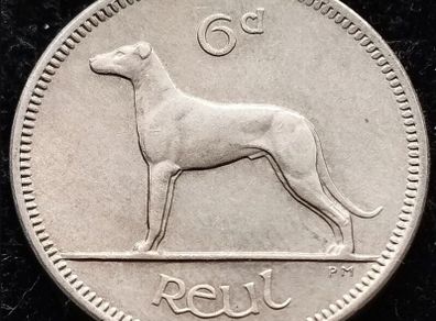 [#398] - Ireland 1968 | Irish 6p | 6 Pence | Wolfhound | KM.13a | UNC