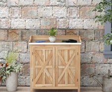 Wooden Potting Bench with Storage Cabinet