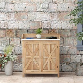 Wooden Potting Bench with Storage Cabinet