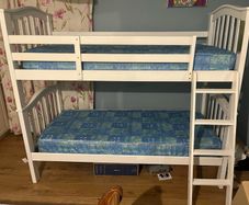 White Wooden Bunk Bed Frame with 2 mattresses