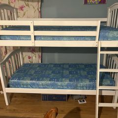 White Wooden Bunk Bed Frame with 2 mattresses