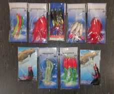 No#3 - NEW - Set of 9 packs Strong Sea Rigs Feathers on Big Hooks 5/0, 6/0 and 7/0 - Bait Trace Paternoster Lures Cod Pollock Ling Conger Bass Mackerel