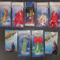No#3 - NEW - Set of 9 packs Strong Sea Rigs Feathers on Big Hooks 5/0, 6/0 and 7/0 - Bait Trace Paternoster Lures Cod Pollock Ling Conger Bass Mackerel