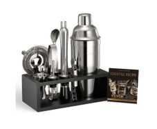 Cocktail Shaker Set, 13-Piece Stainless Steel Bar Tools with Bamboo Stand, Martini Bartender Kit Accessories | Mixer Spoon, Muddler, Jigger