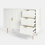 Cream Sideboard Storage Cabinet, Decorative Ribbed Wooden Buffet Storage Cabinet with 2 Doors and 3 Drawers Living Room Hallway Kitchen Sideboard, 120 x 40 x 77cm Image 9