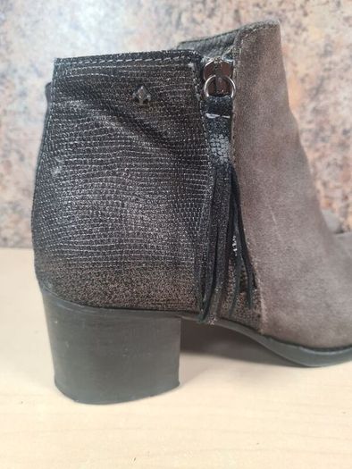 Women's Amy Huberman Bourbon Ankle Boots Heels Grey Leather Suede Size Uk 6 Eu 39