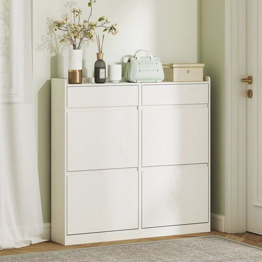 Shoe Cabinet for 8 Pairs with 2 Sliding Drawers and 4 Flip-Down Drawers