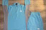 The north face 1/4 zip set baby blue
