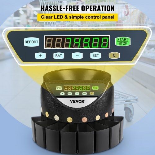 Euro Coin Counter Sorter 500-1000 Coins Electronic Automatic EUR Coin Counting Machine 300 Coins Per Minute with 8 Coin Drawers for School Shop Bank
