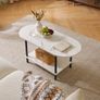 Coffee Table, Small Living Room Table, Sofa Table with Wooden Legs and 2 Tier Storage for Living Room Home Office, 35x16x17inch White Faux Marble + Black Image 7