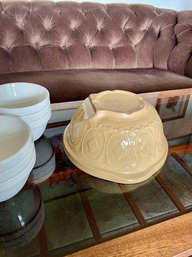 Vintage TG Green Gripstand Mixing Bowl English Mustard Yellow Ware 1950s