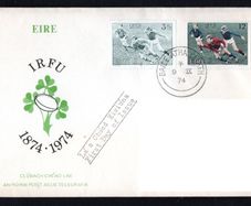 1974 Ireland Centenary of Irish Rugby Football Union Commemorative Stamps Department of Post and Telegraphs address Cover (FDC).