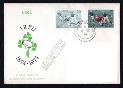 1974 Ireland Centenary of Irish Rugby Football Union Commemorative Stamps Department of Post and Telegraphs address Cover (FDC).