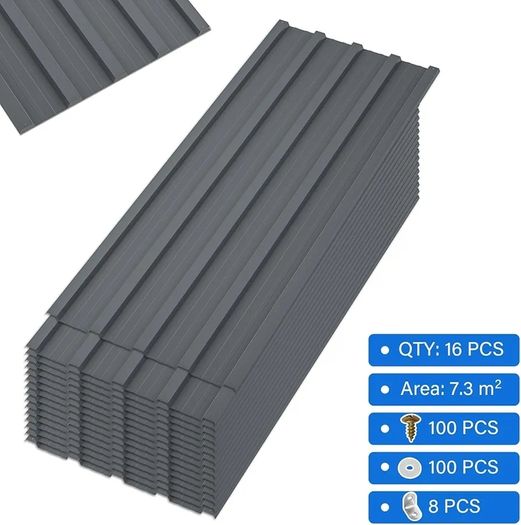 16x Roof Sheets Corrugated Garage Shed Side Panels Metal Roofing Covers Carport Greenhouse1080X426MM RSS01 Grey