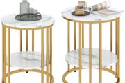 Set of Two Marble-Effect Coffee Tables - White/Gold-Tone
