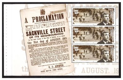 2013 Ireland Centenary of the General Lockout Commve Stamp Booklet Pane featuring Proclamation & Jim Larkin Mint Never Hinged (MNH). Hibernian HP221
