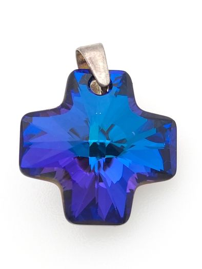 Vintage 925 Sterling Silver Blue Aurora Borelis Cross Pendant