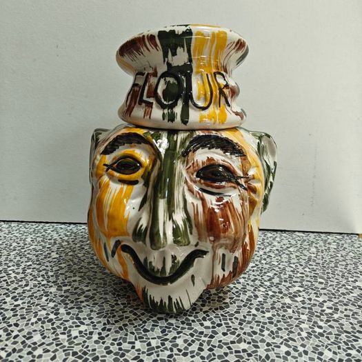 Vintage Barn Pottery Man's Head flour jar from Devon Pottery 1950s