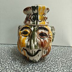 Vintage Barn Pottery Man's Head flour jar from Devon Pottery 1950s