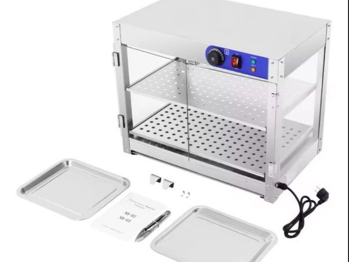 800W Food Warmer Display Cabinet 201 stainless steel 2 Tiers Hot Cabinet for Fast-food Restaurants, Breakfast Shops