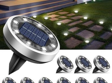 Solar Lights Outdoor Garden, 10 Pack Solar Ground Lights, 8 LED Solar Disk Lights Outdoor IP65 Waterproof for Garden Pathway Lawn Patio Yard Landscape (Cool White)
