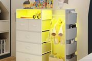 5 Drawer Dresser with Clothes Rail LED Lights Charging Station Storage Chest with Side Pockets