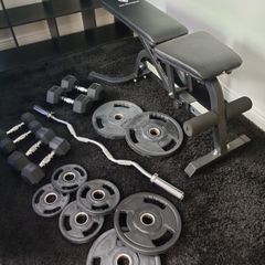 Full set gym at home. Bench press Z-bar plates