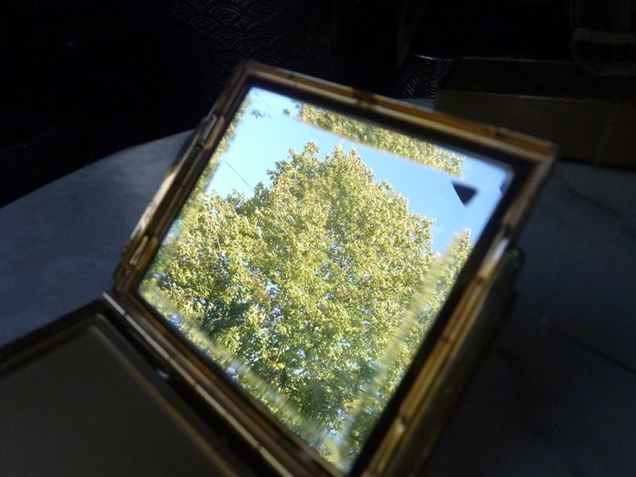 Rare and Genuine Art Deco AGME Switzerland Gold Tone Mother of Pearl Compact with Adjustable Initials