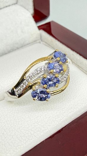 Tanzanite & White Zircon 4-Stone Ring